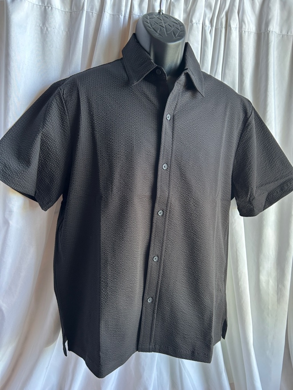 Free Assembly Men's Black Short-Sleeve Button-Up Shirt